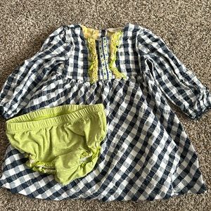 Matilda Jane Blue and White Checkered Dress with Lime Bloomers